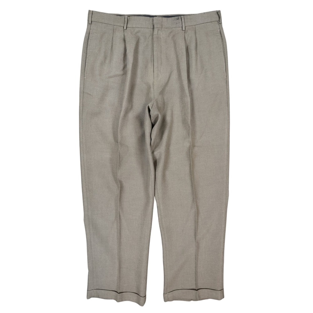 Van Heusen Dress Pants Mens 38x30 Brown Rayon Polyester Pleated Relaxed Slacks